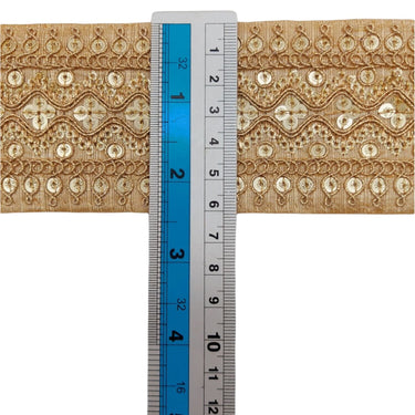 Art Silk Trim Gold Embroidered Sequins Trim, Decorative Trim, Indian Sari Border